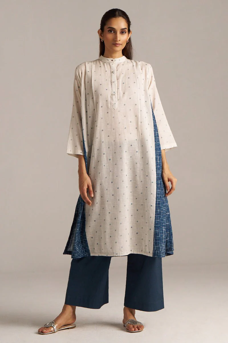 Off-White and Indigo Blue Linen Co-ord Set